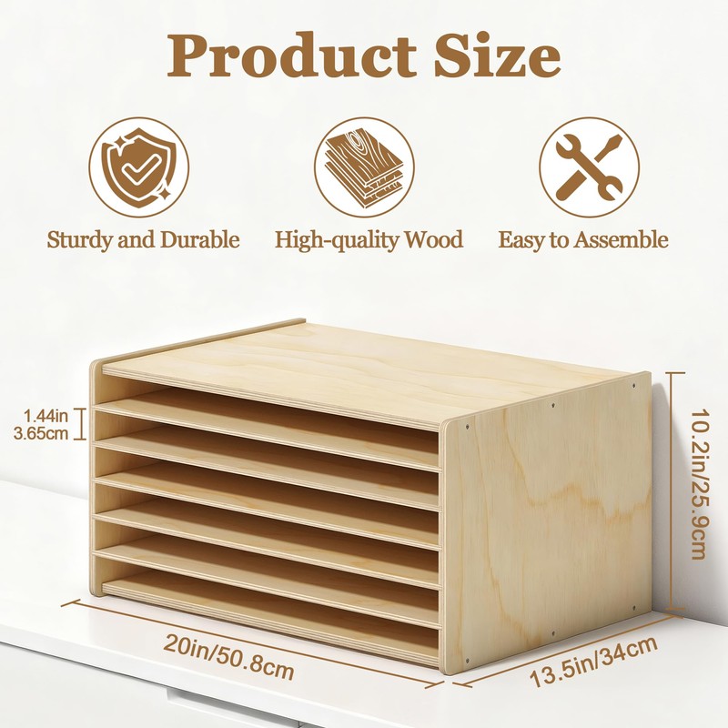 Gtouse Wooden Construction Paper Organizer 20" x 13.5", 6 Tier