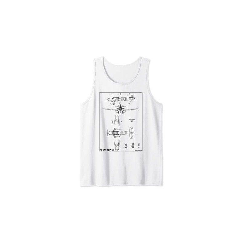 Messerschmitt Bf 108 Taifun WW2 German Plane Blueprint Tank Top
