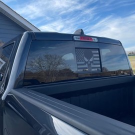for Chevy Sierra Silverado 2019–2022 Rear Middle Window Skull American Flag Decal, Matte Black Patriotic Truck Sticker, Easy to Install & Remove