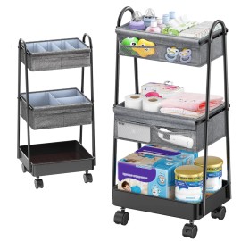 Modanais Best Tier Rolling Cart Baby Diaper Caddy Organizer, 3 Utility Newborn Nursery