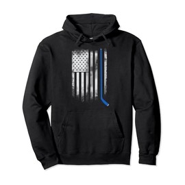 Ice Hockey Stick Blue American Flag USA Patriot Pullover Hoodie