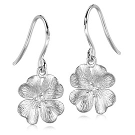 Materia # SO-33 Long with Shamrock Design Earrings Ladies Silver Leaf High Gloss, with Gift Box 115