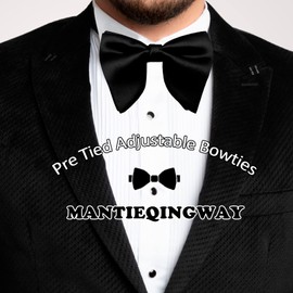 Mantieqingway Bow Ties for Men, Pre Tied Bowtie Adjustable Oversize Mens Bow Tie for Tuxedo, Vest, Wedding, Party, Graduation (black)