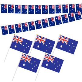 1 Piece Australian Flag Bunting, 4 Pieces Hand Wave Flags, Square String Flags, Australian Flag Pull Flag Decoration, Suitable For Sports Events, Festivals And Celebrations