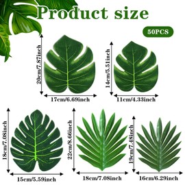 Axafazup 50Pcs Artificial Tropical Palm Leaves, 5 Size Fake Monstera Leaves
