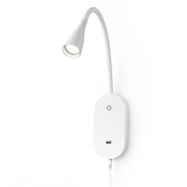 TOPMB Wall Mount Reading Light, Focused Book Light for Reading in Bed, 5 Dimming, USB Output, 4 Hours Auto Off, Touch Control, Flexible Gooseneck Headboard Reading Lamp, Easy to Install White