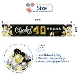 RoadSea Cheers to 40 Years Large Banner - 40th Birthday Sign Yard Backdrop Banner - 40th Wedding Anniversary Backdrop - Cheers & Beers Yard Banner - Anniversary Retirement Outdoor & Indoor Party Decor