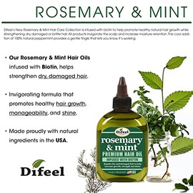 Difeel Aceite para el cabello premium de romero y menta con biotina 7.1 oz. (PAQUETE DE 2) - Hecho con aceite natural de menta y romero para el crecimiento del cabello