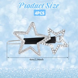 4Pcs Star Hair Clips Hollow Star Hair Clip Star Clips Hair Non-Slip Metal Geometric Hairpin, Elegant Rhinestone Hair Barrettes for Women Lady Girls Styling Hair Accessories Silver Star Hair Clips