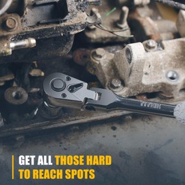 YIYEIE 6-Piece Flex Head Ratchet Set, 1/4", 3/8", 1/2" Drive, Swivel Head Ratchet Wrench with Extension Bar, 72 Tooth, 180° Adjustable, Quick-Release, Flexible Ratchet Handle with EVA Foam