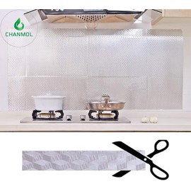 CHANMOL Kitchen Backsplash Stickers Wallpaper, Kitchen Stickers Self Adhesive Kitchen Aluminum Foil Stickers Oil Proof Waterproof Stove Sticker -15.6 x117inch
