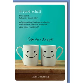 Verlag Dominique Wedding Cards Golden Wedding Double Card with Two Cups and Smiley Faces Friendship Definition "Schön dass es Dich gibt" [German Language] with Envelope