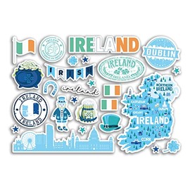 A5 Sticker Sheet Ireland Blue Landmarks Vinyl Stickers - Irish Map Airport Skyline Stamp Flag Travel Holiday Country City Aesthetic #80414