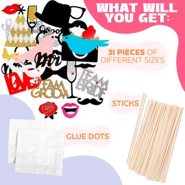 31Pcs Wedding Photo Booth Props - Engagement Photo Props Bridal Shower Photo Booth Props for Wedding, Anniversary, Birthday, Cocktail Party - Party Photo Booth Props Wedding Props for Photobooth