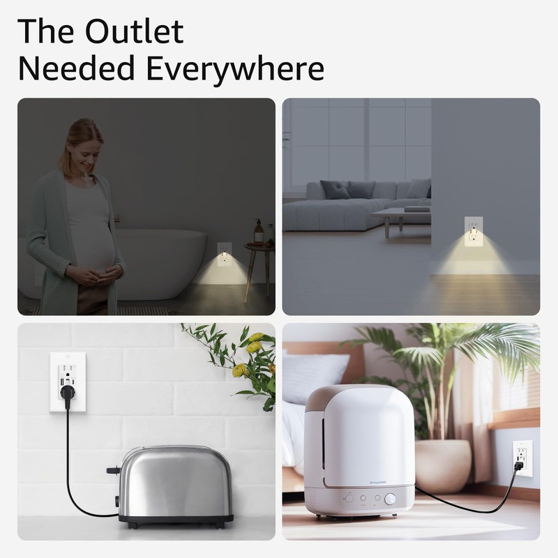 Night Light USB C Outlet,KCMYTONER 2PK 15A Fast Charging Wall