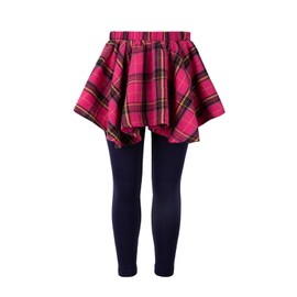 Girls Plaid Skirted Leggings – Kids Tartan Skirt with Stretch Leggings and Elastic Waistband Pink