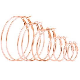 Mannli 5 Pairs Stainless Steel Hypoallergenic Shiny Large Hoop Earring Sets for Women Girl Rose Gold
