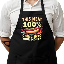 The Apronplace Funny BBQ Cooking Aprons, Black Cotton Poly Blend, 22x30 Inches, Multiple Humorous Designs for Men, Grilling Kitchen Chef (This Meat)