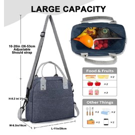 Lunch Bags for Women Men with Adjustable Strap Insulated Food Cooler Lightweight,Reusable Lunch Tote Bags,Thermal Portable Bag for School Work Travel Camping Outdoor (Navy)