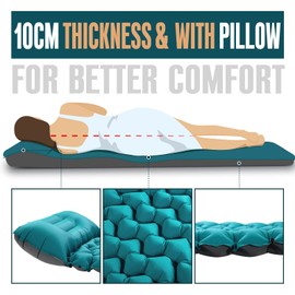 Camping Sleeping Self Inflating Mat: 10cm Thick Lightweight Single Camp Air Bed & Connectable Double Camping Pads & Compact Inflatable Roll Camping Mattress for Outdoor Hiking Backpacking