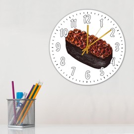 15" Silent Non-Ticking Wall Clocks Battery Operated Sushi Japanese Food Picture Home Decor for Kids Room Traditional Culture Food Asian Frameless Round Wooden Wall Clock Rustic for Art Room Study Room
