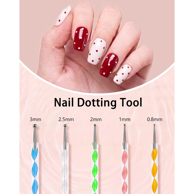 Nail Dotting Tool Set,5 Dotting Tools 5 Liner Brushes for