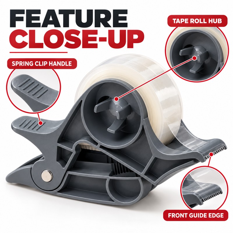 2-Piece Tape Dispenser Clips for Gift Wrapping – Gray ABS