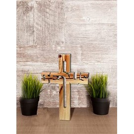MaMeMi Olive Wood Jesus Cross - Handmade in BETHLEHEM/ISRAEL Approx 15 x 10.5 cm - Christian Cross for Home, Devotion and Prayer
