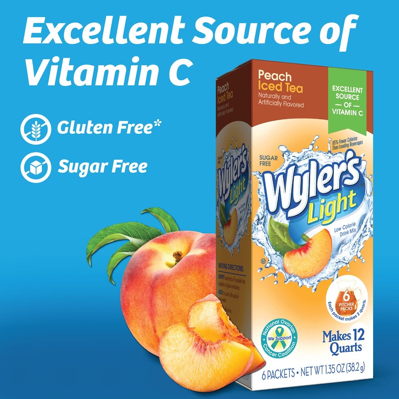 Wyler's Light Pitcher Packs, Water Drink Mix, Peach Iced Tea,
