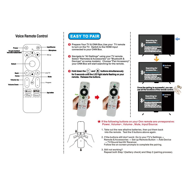 NPTWARCOT Replacement Voice Remote Control Compatible with Onn TV FHD