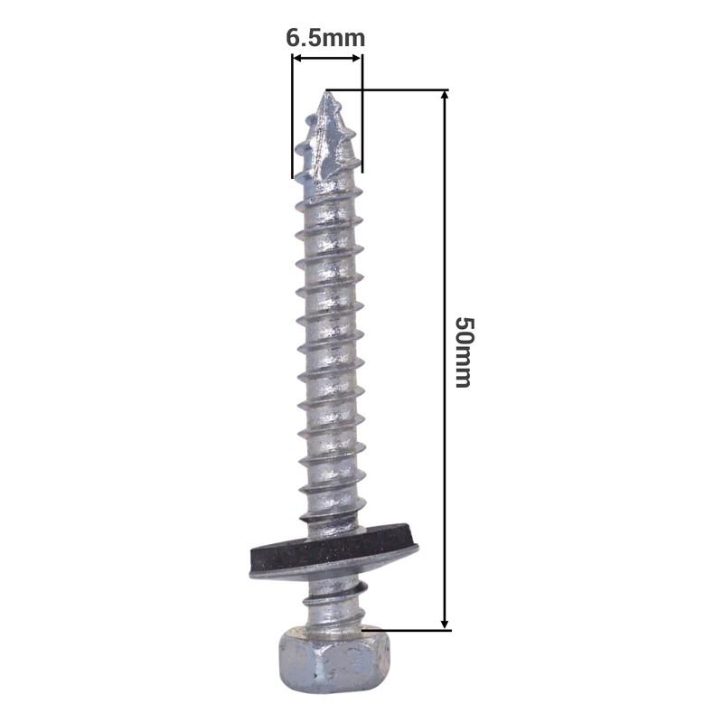 SKIR'CO (50 pcs) Zinc Plated Roofing Screws, 6.5 x 50