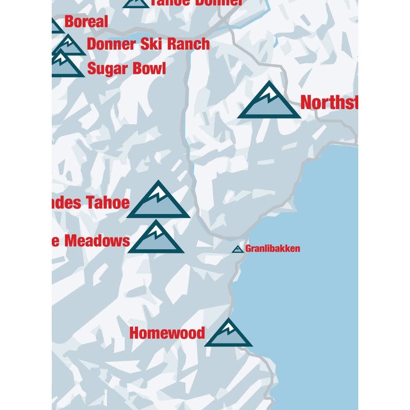 Lake Tahoe Ski Resorts Map 18x24 Poster (White & Red)