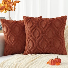 decorUhome Fall Decorative Throw Pillow Covers 18x18, Soft Plush Faux Wool Couch Pillow Covers for Home, Set of 2, Rust