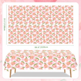 LWYGEGJO 4 Pcs Peach Tablecloth Pink Sweet One Peach Girl Summer Birthday Party Decoration 51 x 86 Pink Check Disposable Plastic Table Cloth Dining Room Kitchen Indoor Outdoor Décor