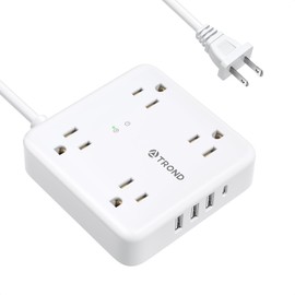 TROND TROND 2 Prong Power Strip: 1440J Surge Protector, 5ft Extension Cord with Multiple AC Outlets & USB Ports, Wall Mount Adapter for Non-Grounded Plug, White