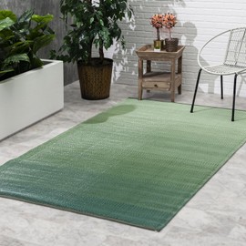 Fab Habitat Ombre Outdoor Rug - Waterproof, Fade Resistant, Crease-Free - Premium Recycled Plastic - Striped - Patio, Porch, Deck, Balcony - Big Sur - Green - 4 x 6 ft