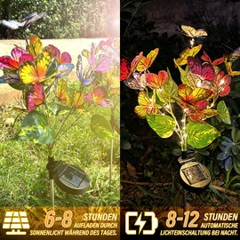 TOTHDATE 2 x Solar Butterflies for Outdoors, Warm White Light Butterflies Decorative Solar Lights Solar Flowers Garden Lights IP44 Waterproof for Garden Paths