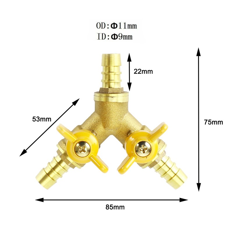 Areyourshop 3/8" Hose Barb Ball Valve Y Shaped 3 Way