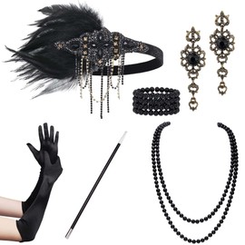 BABEYOND 1920s Accessories Set Women's Gatsby Costume Accessory Set Including Headband Necklace Gloves