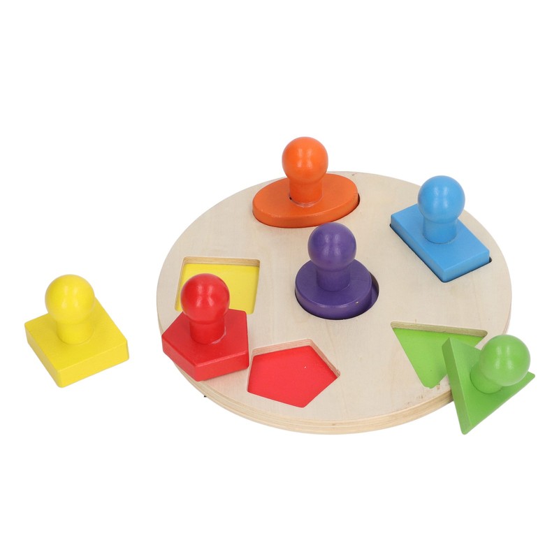 Wood Shape Puzzle Educational Colorful Early Learning Skill Development Round
