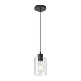 KLSS Modern Black Farmhouse Clear Glass Cylinder Pendant Light Fixture,Island Lights for Kitchen,Mini Pendant Lighting for Kitchen Island Decor - 4.75 Inch Shade, 2-58 Inch Cord(1 Pack)