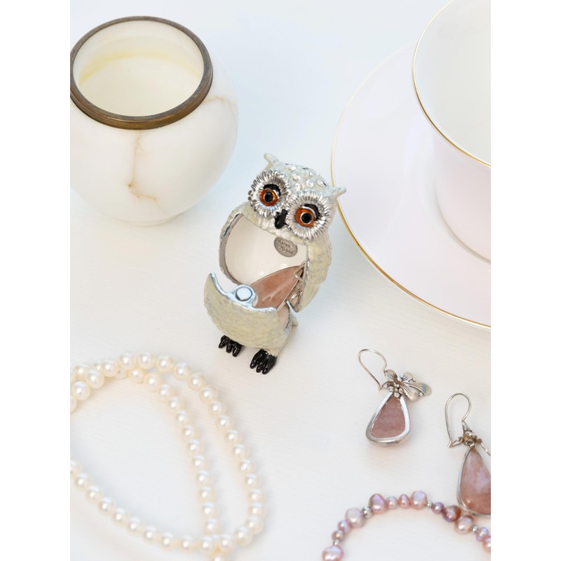 Keren Kopal Silver Owl Trinket Box Decorated with Crystals