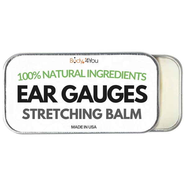 BodyJ4You Ear Stretching Balm - Gauges Tapers Tunnels Expanders Plugs - Stretched Lobe Care Natural Recovery Aftercare - Jojoba Wax Castor Oil Pure Unrefined Vegan - 0.35 Oz