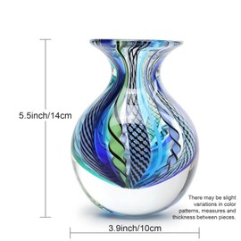 Cá d'Oro Small Glass Vase Hippie Blue/Green Canes Hand Blown Murano-Style Art Glass - Model Nº 3