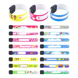 YETOOME - 16 pulseras de identificación de seguridad para niños, reutilizables, impermeables, ajustables, para identificación para niños y niñas (16 estilos)