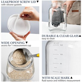 Folinstall 1 Gallon Glass Storage Jar with Lid, Large Mason Jar Wide Mouth with Airtight Lid and Silicone Gasket - Cookie Jar with 2 Scale Mark (Extra Tag and Marker Pen)