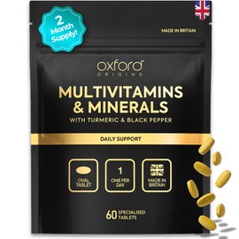 Award Winning A-Z Multivitamins and Minerals Boosted with Turmeric | Made in The UK | Vegan Multivitamin Tablets for Women & Men | 100% NRV Multivitamin with 28 Key Nutrients | 60 Tablets