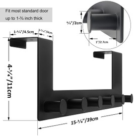WEBI Over The Door Hooks,Over Door Towel Rack with 6 Peg Hooks for Hanging,Door Coat Hanger Door Coat Rack for Behind Back of Bathroom,Black