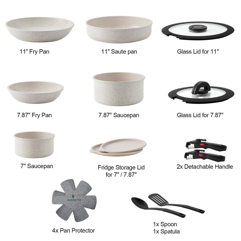 ROSSETTO 17Pcs Pots and Pans Set Non Stick, Ceramic Cookware