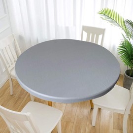 Cozomiz Waterproof Tablecloth Elastic Edged Tablecloth Wipeable Table Cloth Table Cover for Outdoor, Patio, Kitchen and Dining Room 27" Inch Round Tight Fit Grey